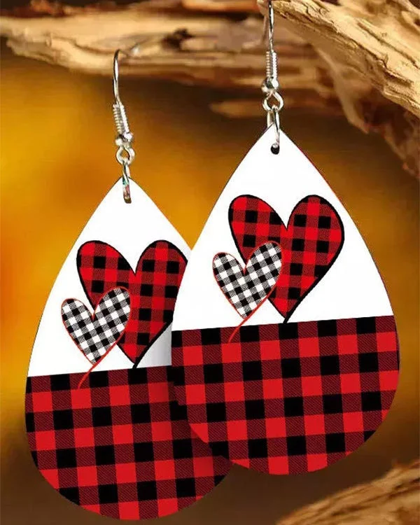 Valentine Leopard Plaid Striped Heart Earrings