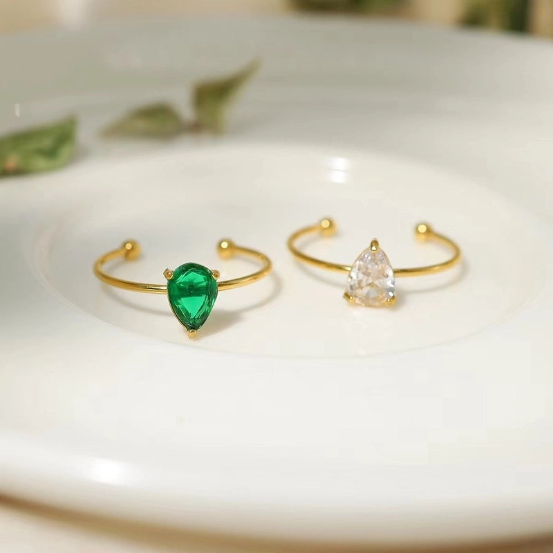 Tropical Minimalist Cool Style Triangle Geometric 304 Stainless Steel Artificial Rhinestones 18K Gold Plated Inlay Open Rings