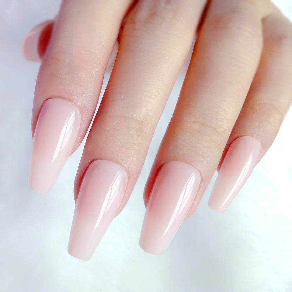 24Pcs Long Ballerina Coffin False Nails For Design Glossy Natural Pink Artificial Nails DIY Full Cover Finger Tips Manicure Tool