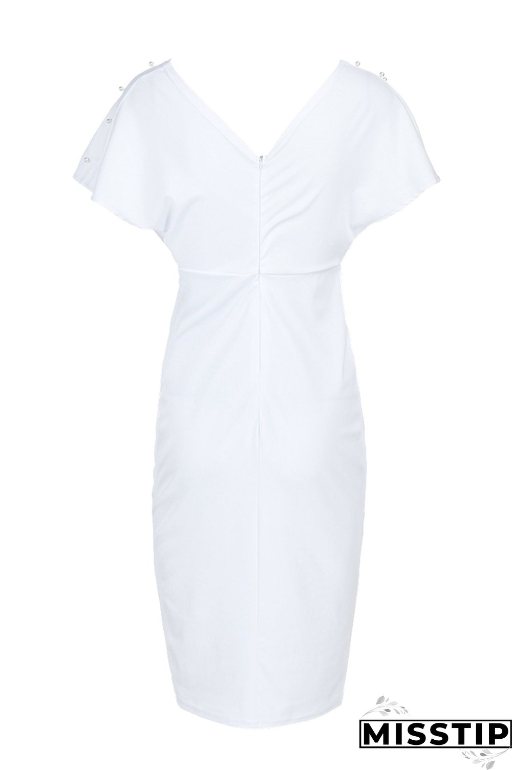 Light Blue Fashion Solid Beading V Neck Short Sleeve Dress