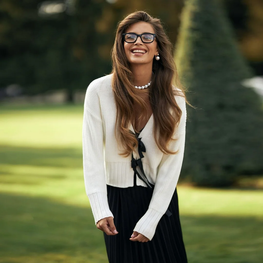 Uveng 2025 Women's French Bow Sweater Cardigan