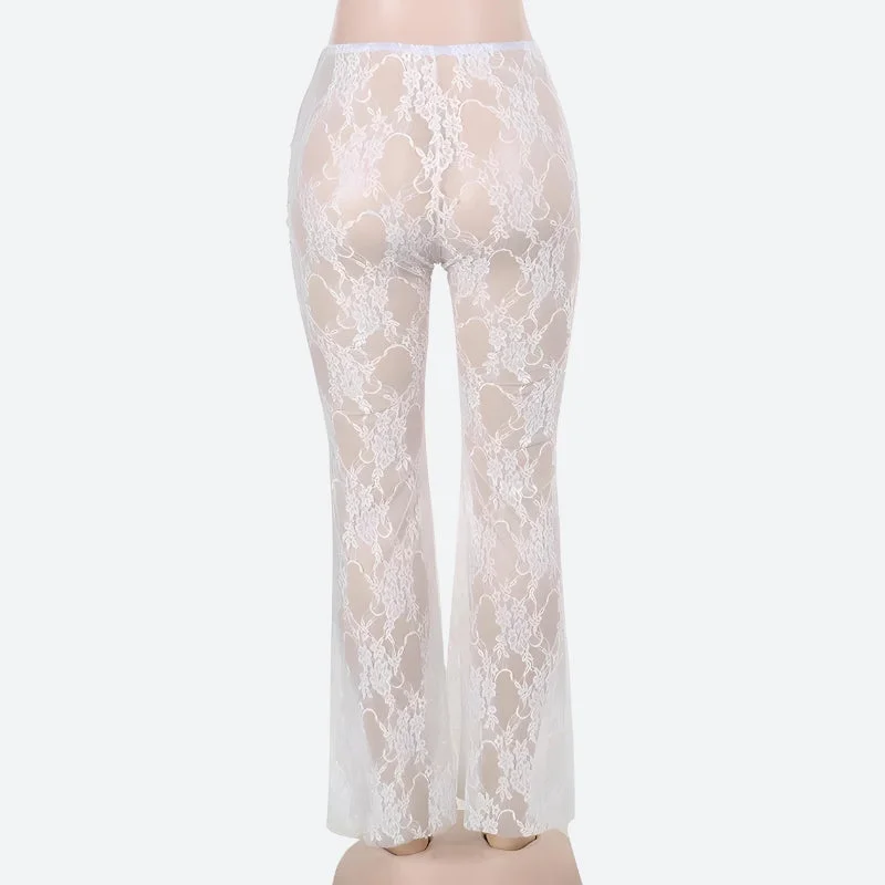 Brownm Transparent Lace Flare Pants