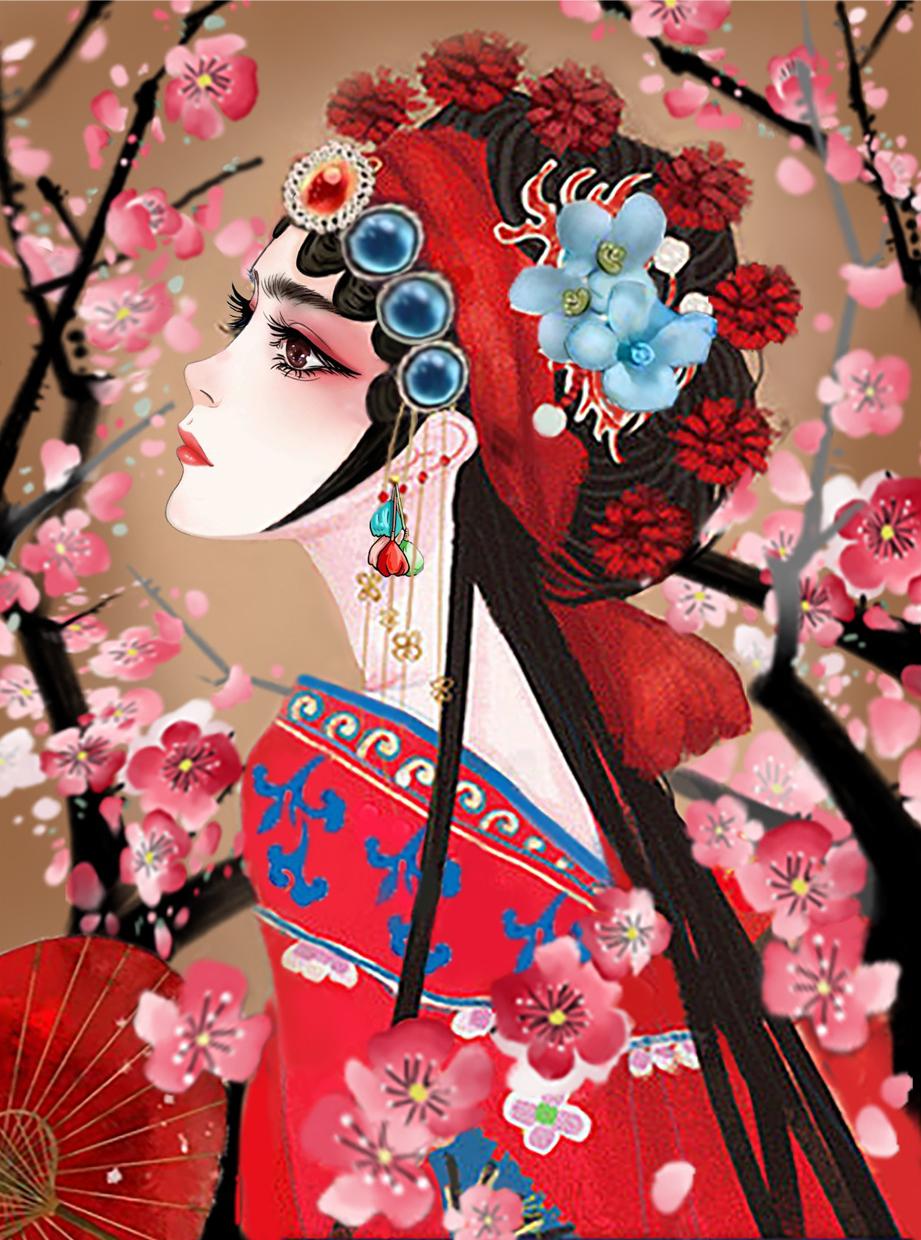 Chinese-Style Red-Dressed Actress Full 9CT Pre-stamped Canvas(60*80cm) Cross Stitch