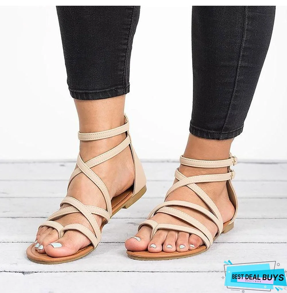 Women Rome Style Gladiator Sandals with Zip Flip Flop Flat Sandals