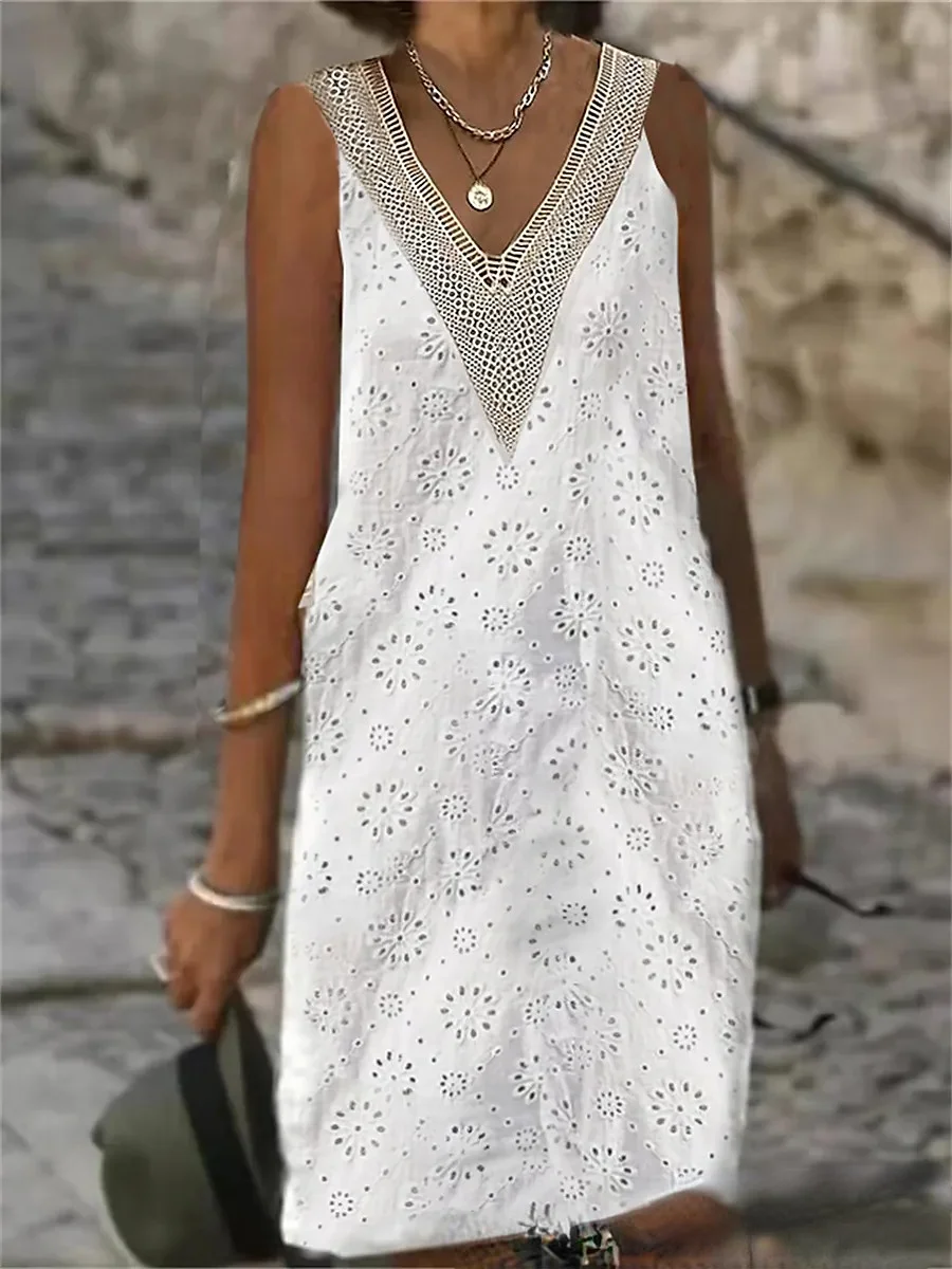 Women's Lace Patchwork Sleeveless Hollow Out Dress