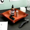 Valet Tray Leather Nightstand Jewelry Storage Tray Desktop Holder Box Leather Snap Tray Sundries Box for Dice Phone Sunglasses