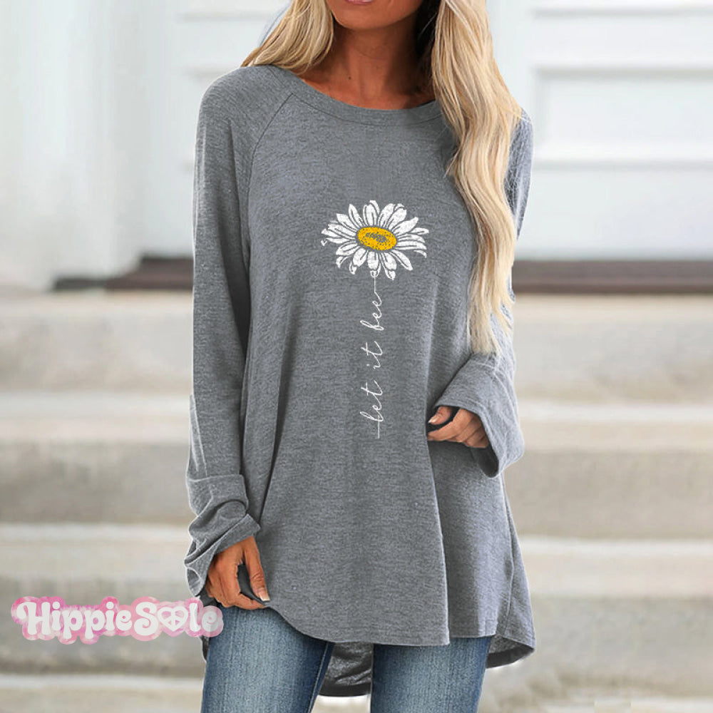 Let It Be Printed Women Floral Graphic Loose Tees Designer Gray / S Hot-Sale