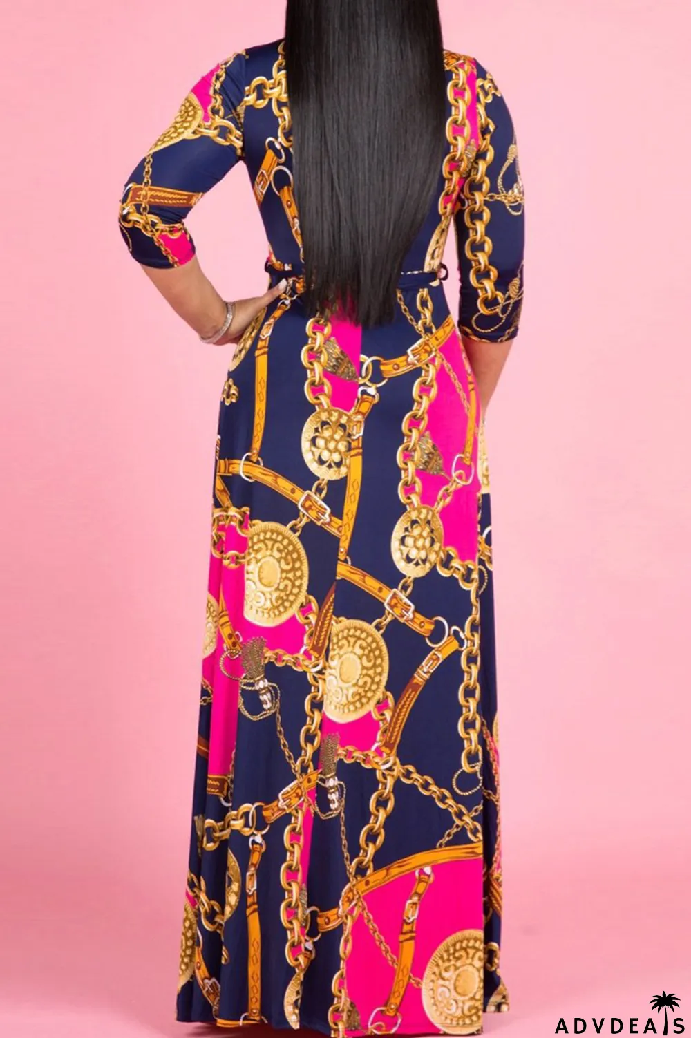 Multi-color Fashion Casual Print Bandage V Neck Long Sleeve Dresses