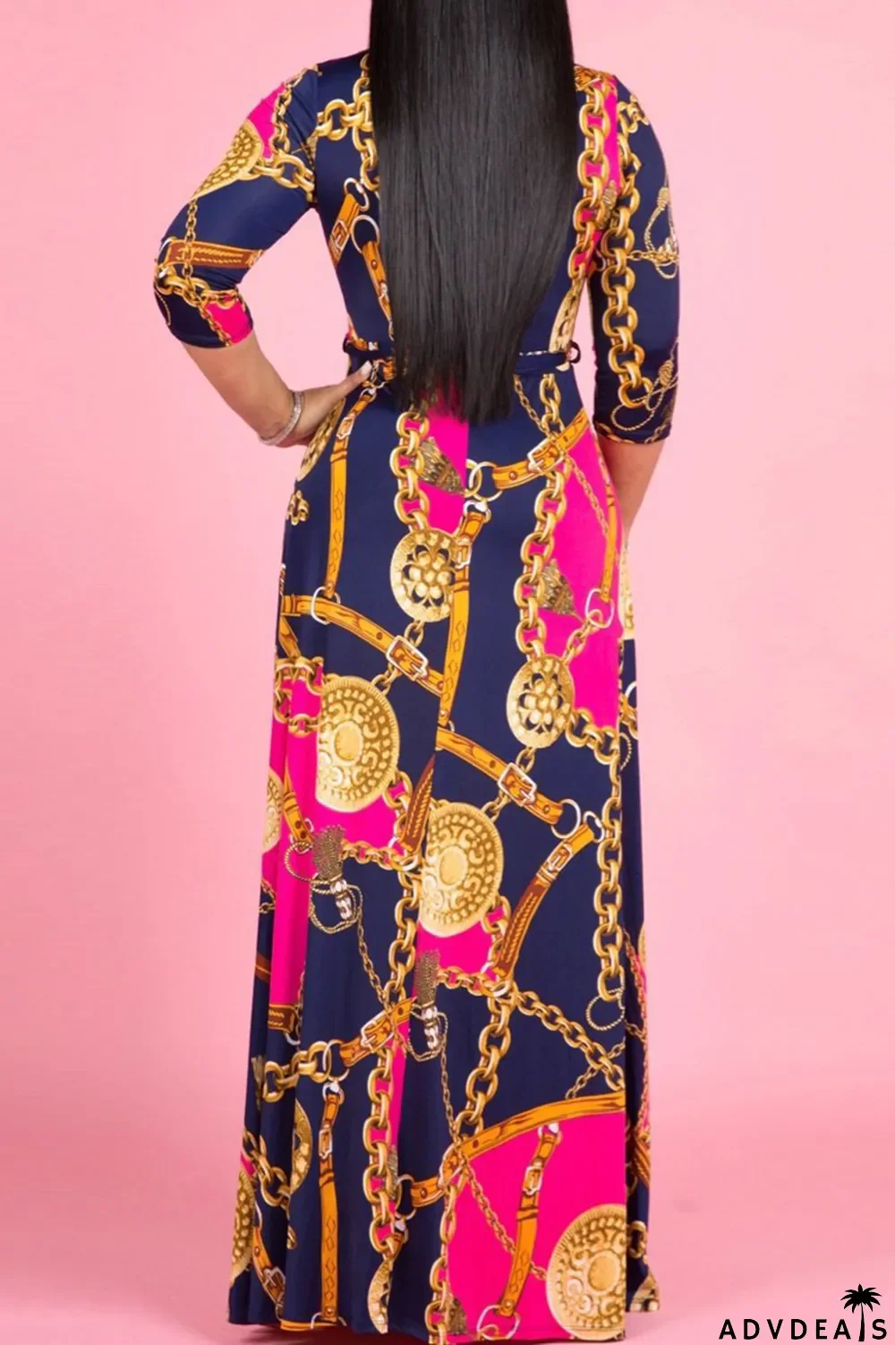 Multi-color Fashion Casual Print Bandage V Neck Long Sleeve Dresses