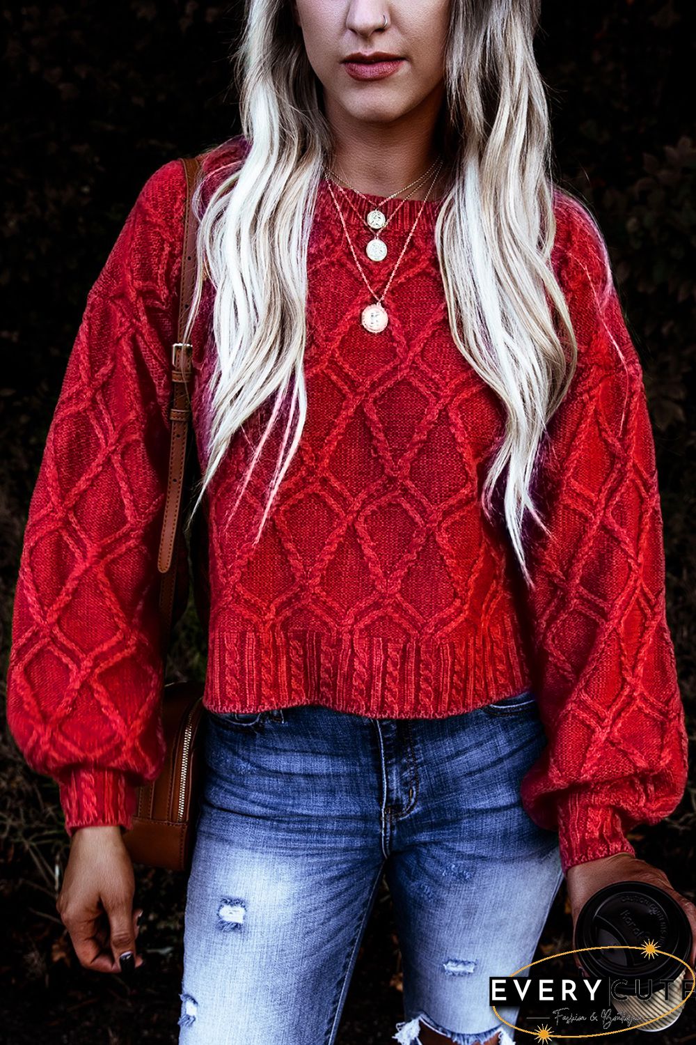 Red Festive Textured Chunky Sweater