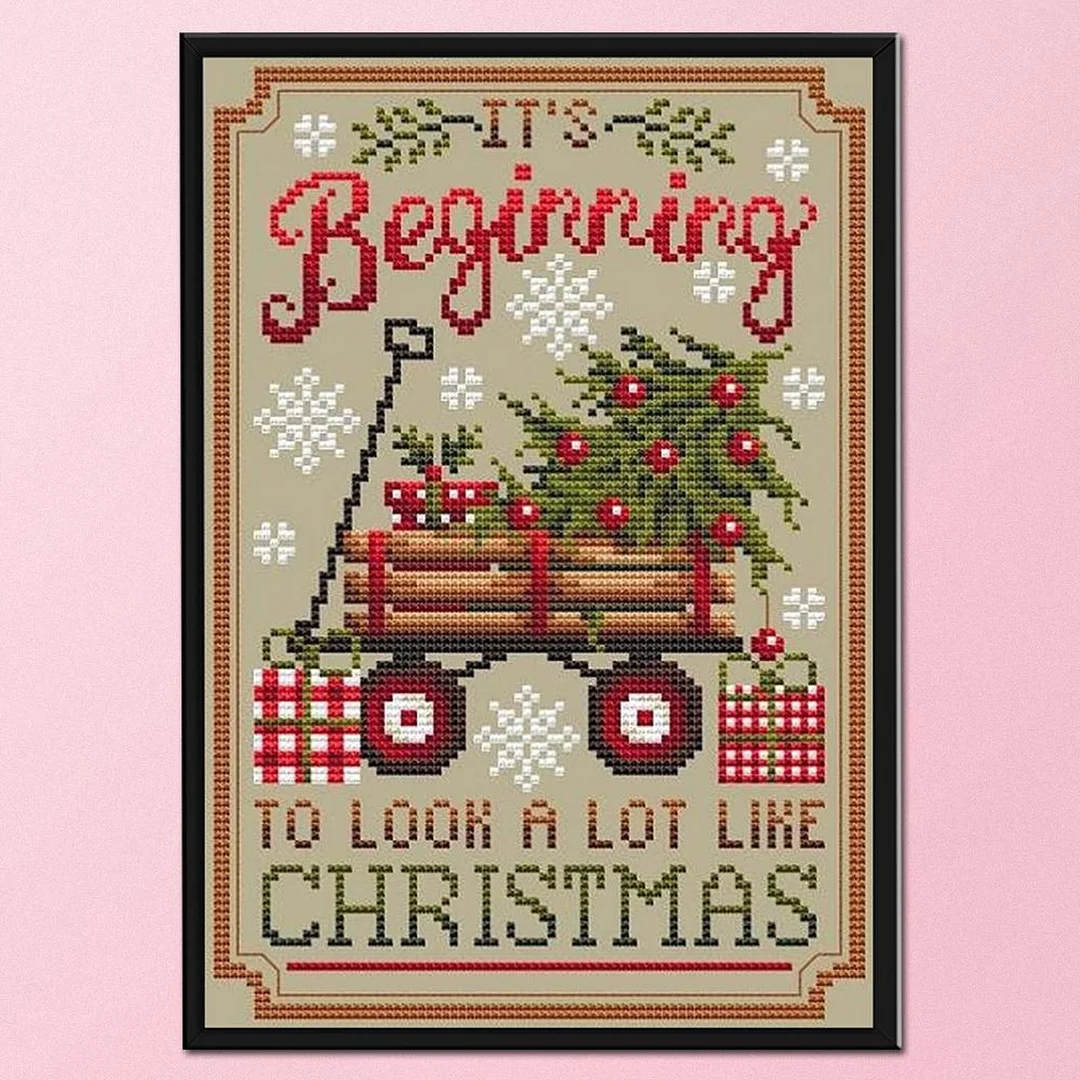 Xmas Trailer Printed Cross Stitch Kit 40x55cm DIY 11CT Thread Art Needlework