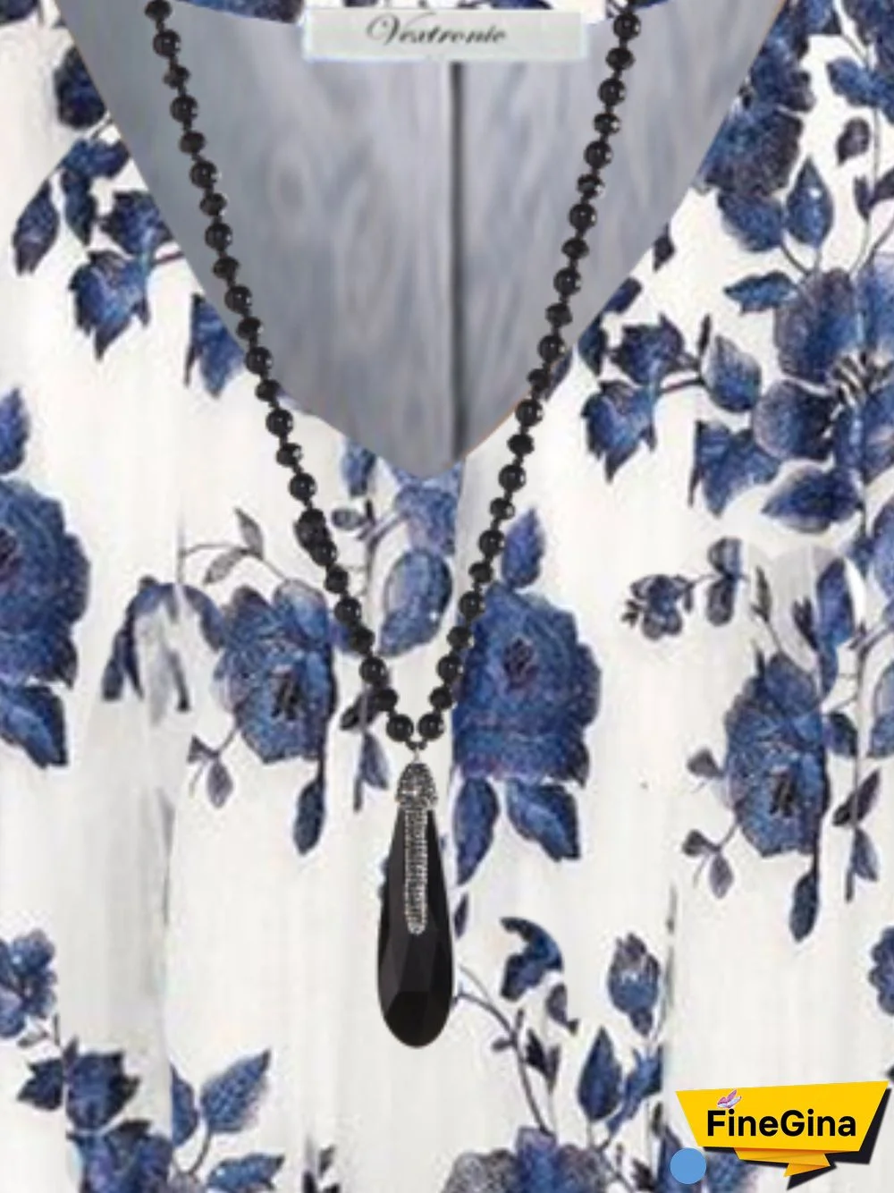 Women Blue Color Half Sleeve V-neck Floral Printed Top Dress