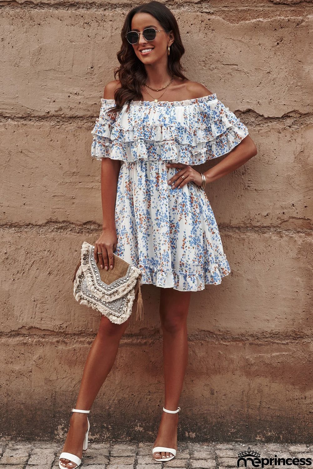 Floral Off-Shoulder Ruffle Hem Dress
