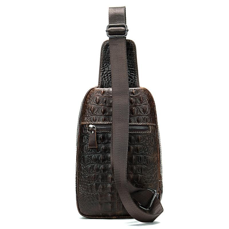 Casual Large-Capacity Leather Crocodile Pattern Zipper Anti-Theft Chest Bag Crossbody Bag