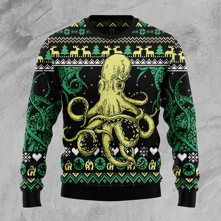 Men's Ugly Christmas Sweatshirt Octopus Dark Wind Print Sweatshirt