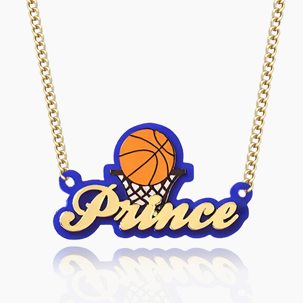 Acrylic Orange Basketball Element Name Necklace
