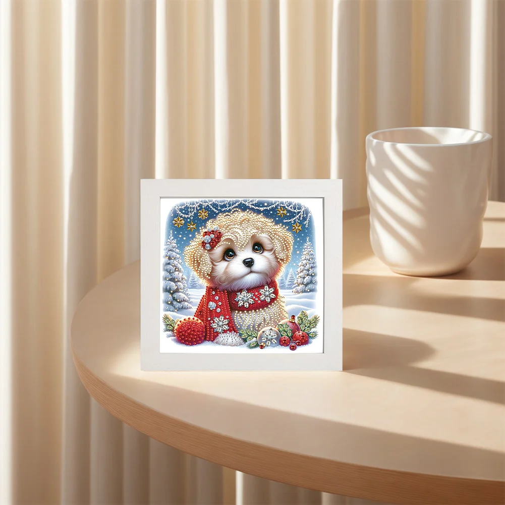 5D DIY Partial Special Shaped Drill Diamond Painting Kit Christmas Dog Decor(19.2*19.2cm)【With Frame】
