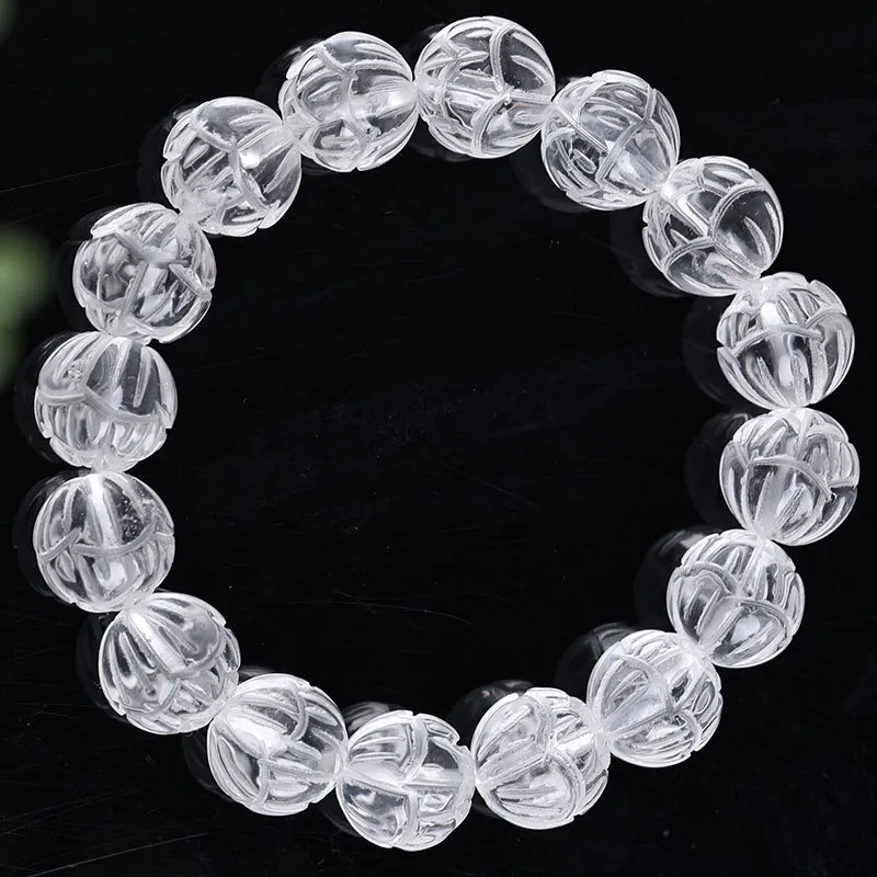 JiStones Ethereal Lotus: Hand-Carved Natural White Crystal Bracelet Approximately 13-14mm (16 pieces) suitable for 70kg and below