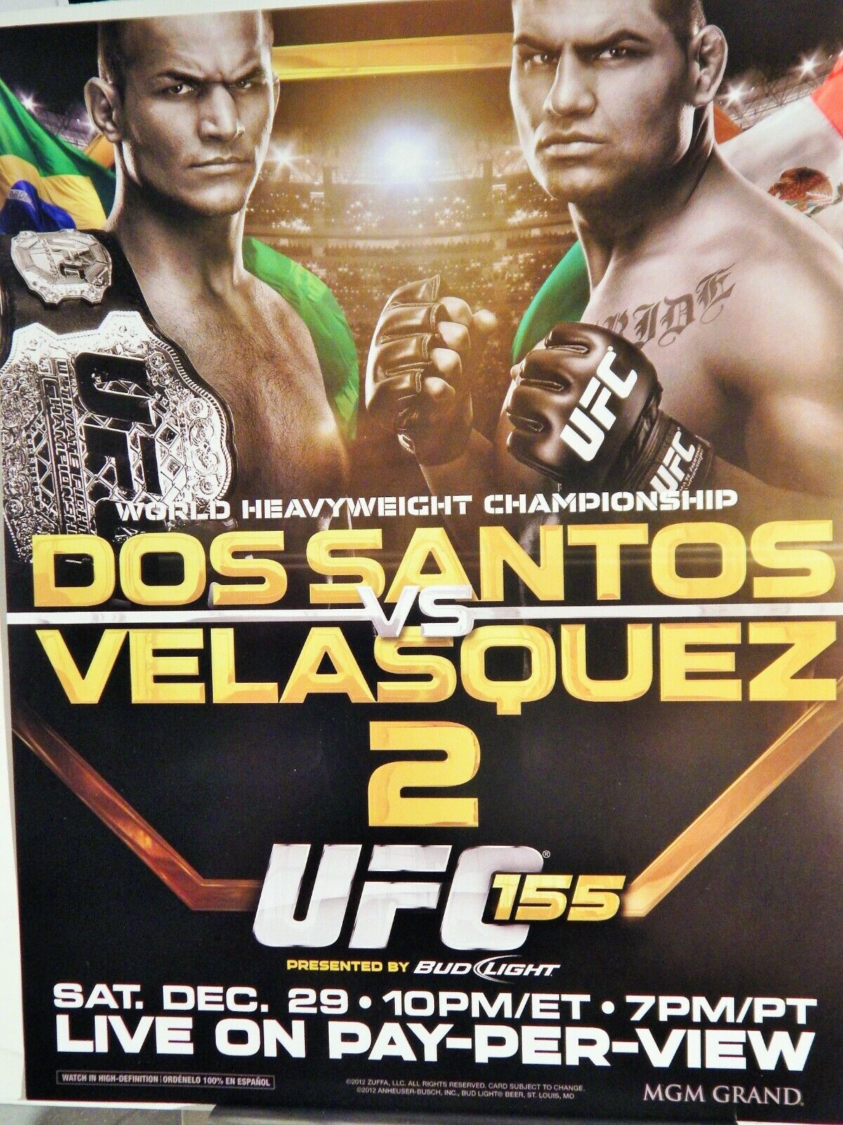 UFC 155 (2012) DOS SANTOS VS VELASQUEZ 2 FIGHT PROMO FLYER LAS VEGAS MGM GRAND