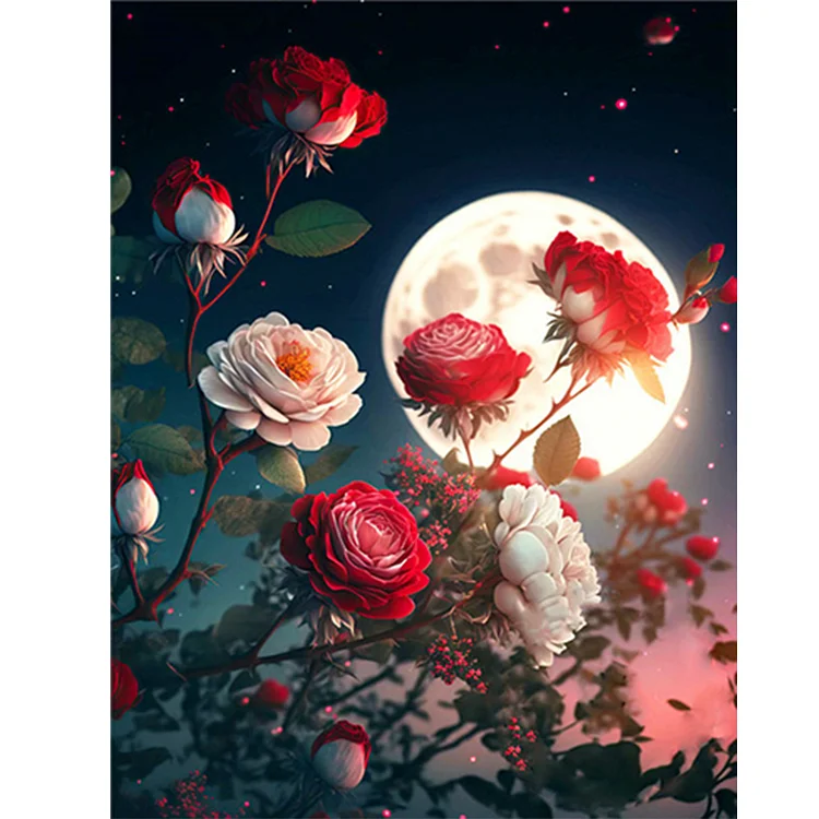 Diamond Painting Bright Moon Flowers 006, Full Image - Painting