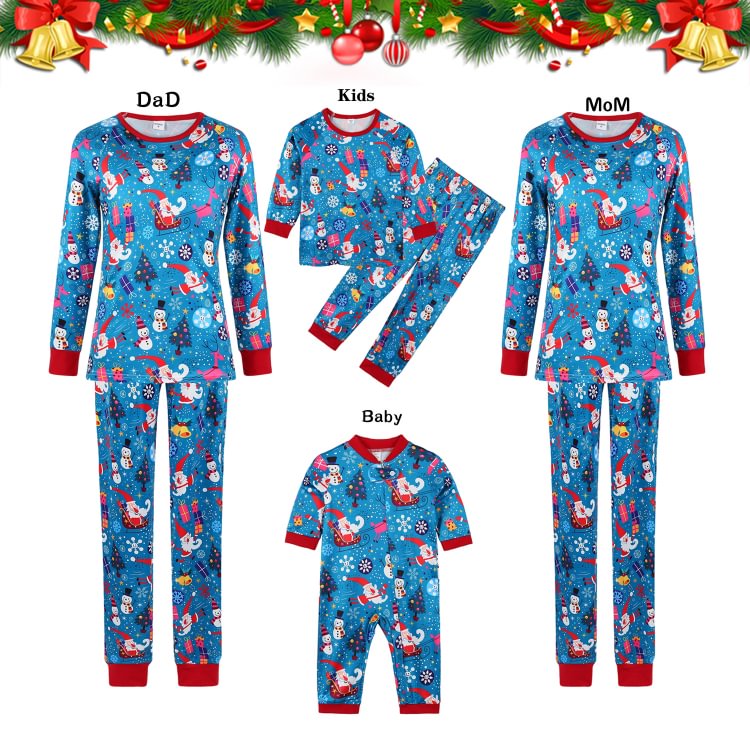 Christmas Blue Snowman Cartoon Print Family Matching Pajamas Sets