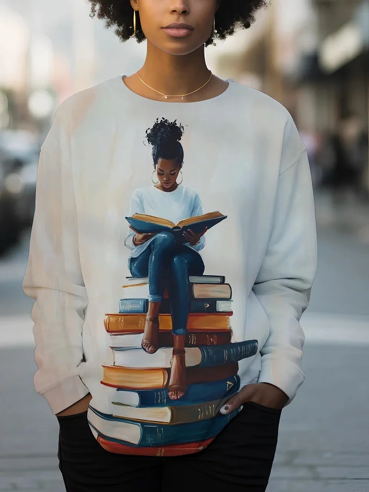 Women's Reading Lover Girl Reading Print Sweatshirt 
