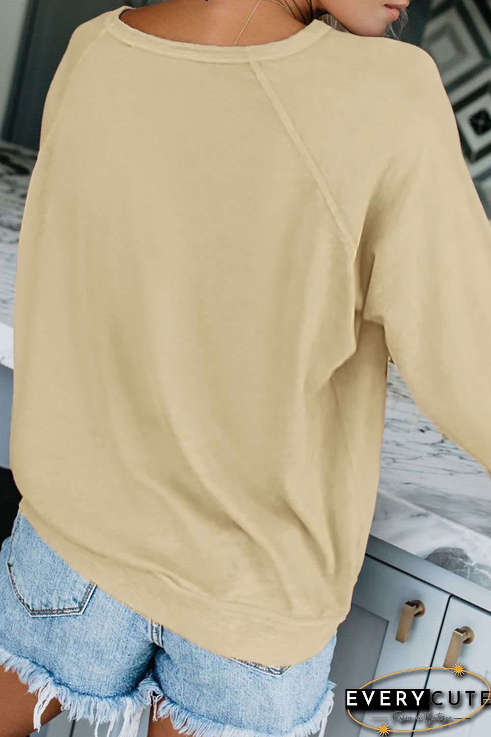 Apricot French Terry Cotton Blend Pullover Sweatshirt