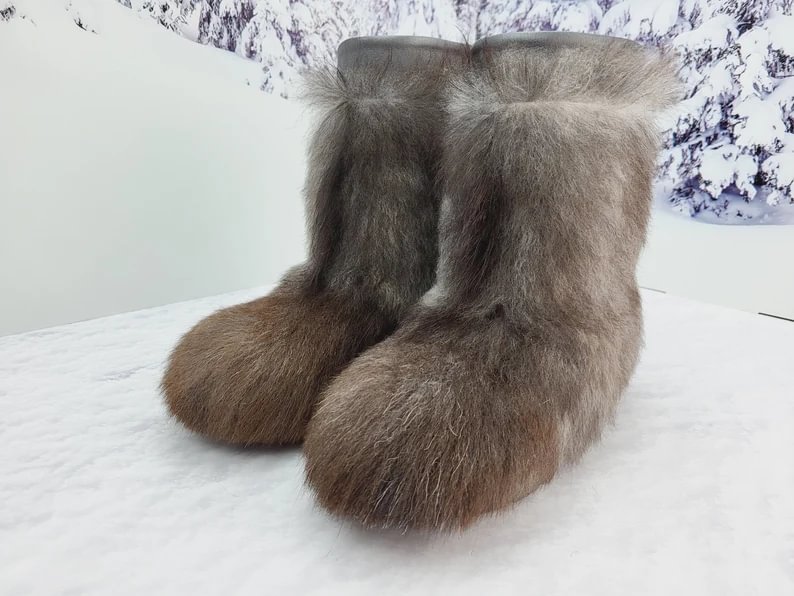 34 EU Fur winter boots for kids, goat fur toddler girls snow boots, big kids mukluks, children boots