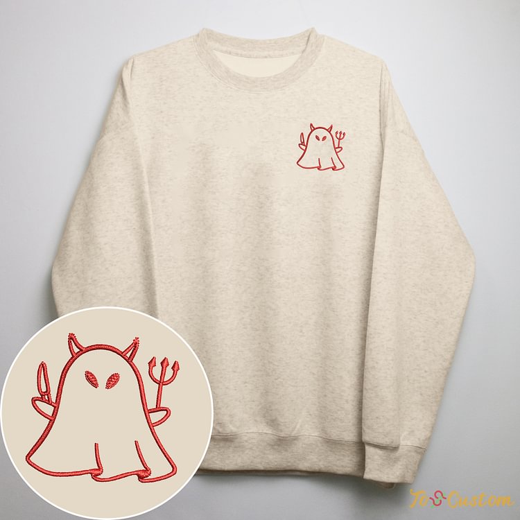 TOSCUSTOM™ Embroidered Halloween Ghost Angel and Devil Sweatshirt Fall Crewneck
