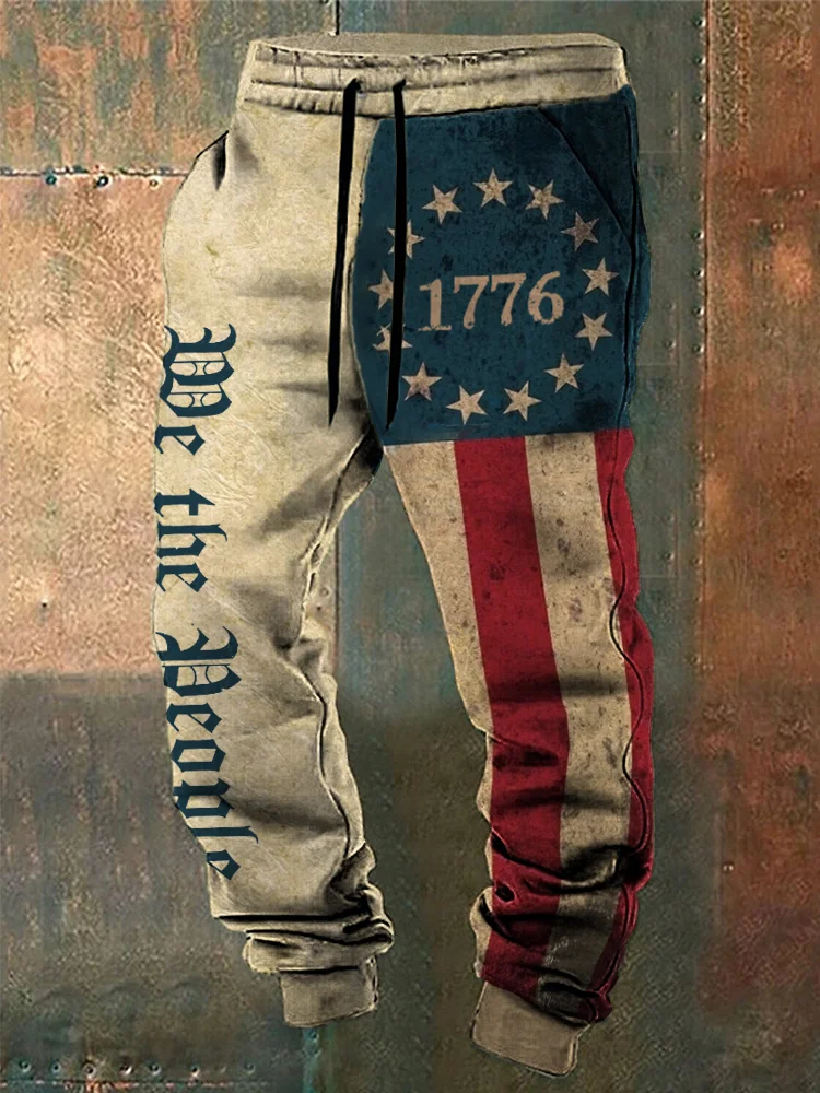Men's Independence Day American Flag Print Vintage Sweatpants