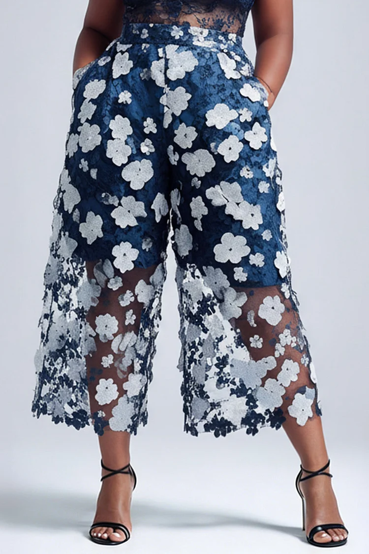 Xpluswear Design Plus Size Party Blue See Through Pants [Pre-Order] 2024 - Xpluswear