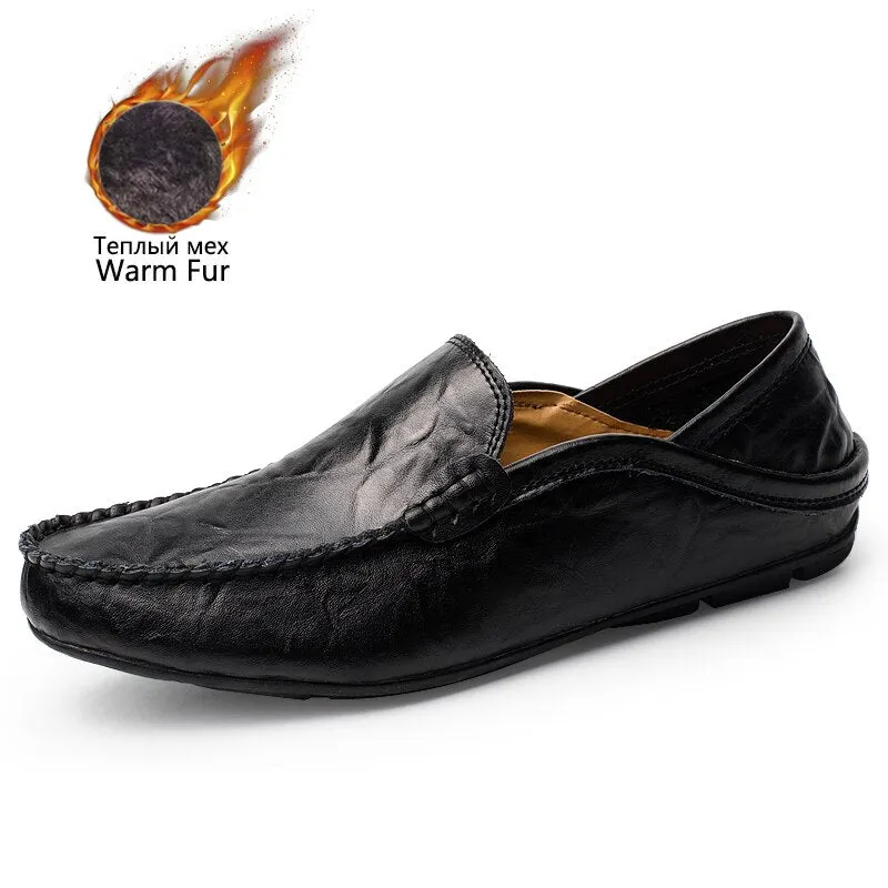 Comfortable Fashion Leather Men Shoes Casual Breathable Loafers Men Genuine Leather Moccasins Flat Men Shoes Waterproof Footwear