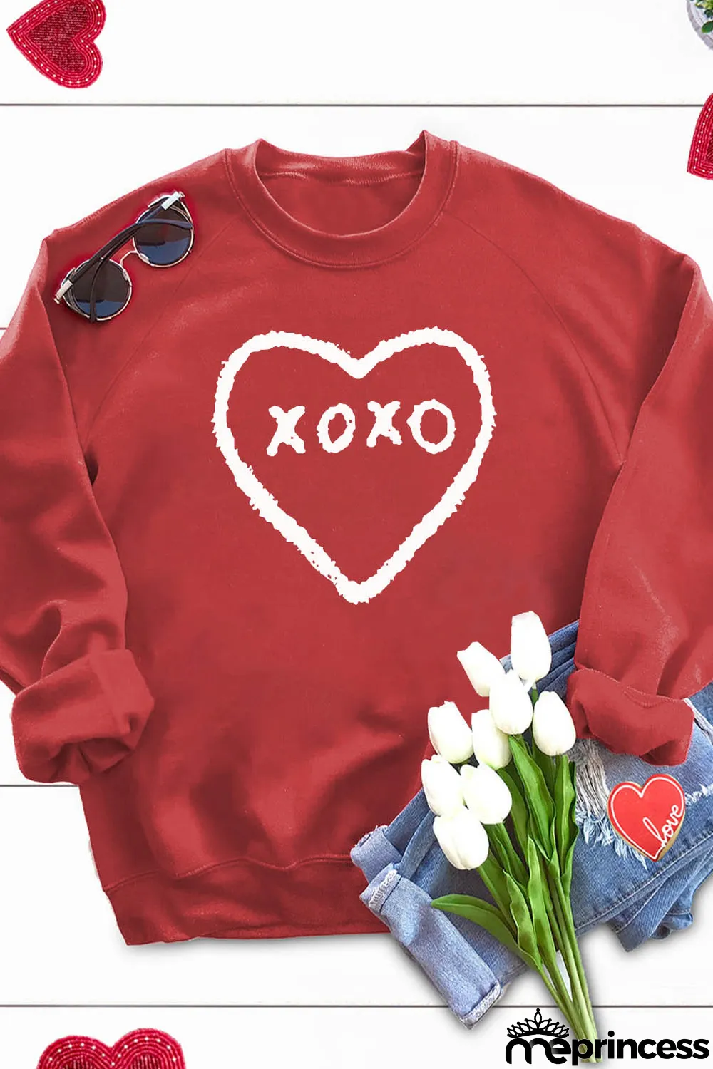 Red xoxo Heart Pattern Print Valentines Sweatshirt