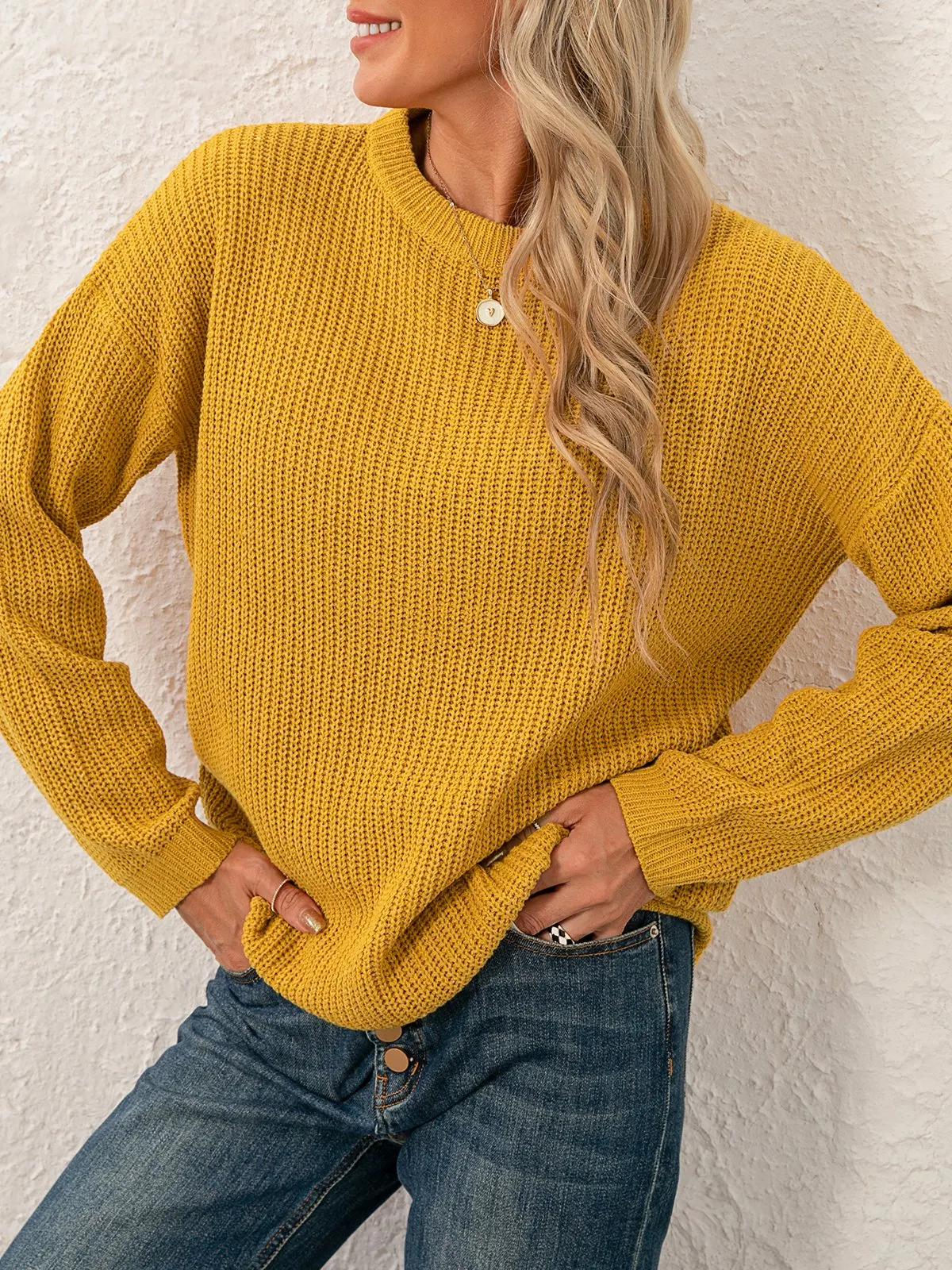 Women Sweet Mid-weight Micro-Elasticity Date Long sleeve Crew Neck Regular Sweater