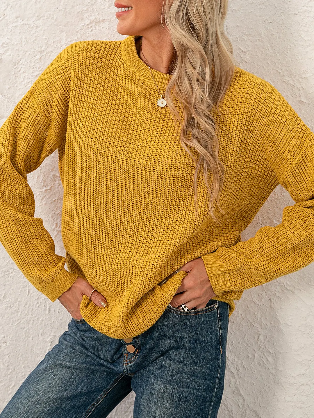 Women Sweet Mid-weight Micro-Elasticity Date Long sleeve Crew Neck Regular Sweater