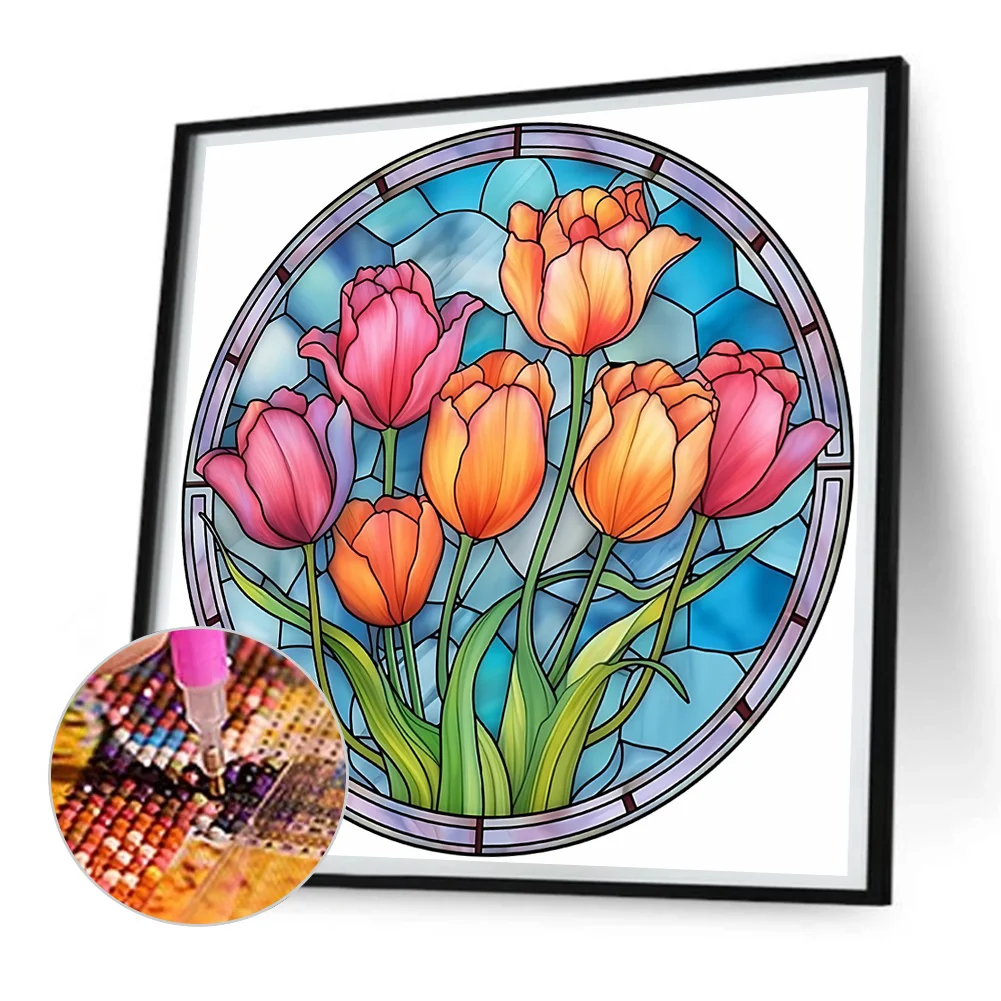 Diamond Painting - Full Round Drill - Stained Glass Flower(30*30cm)