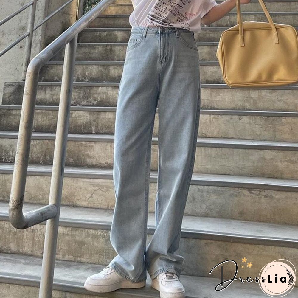 Woman Jeans High Waist Clothes Wide Leg Denim Clothing Blue Streetwear Vintage Quality Fashion Harajuku Straight Pants