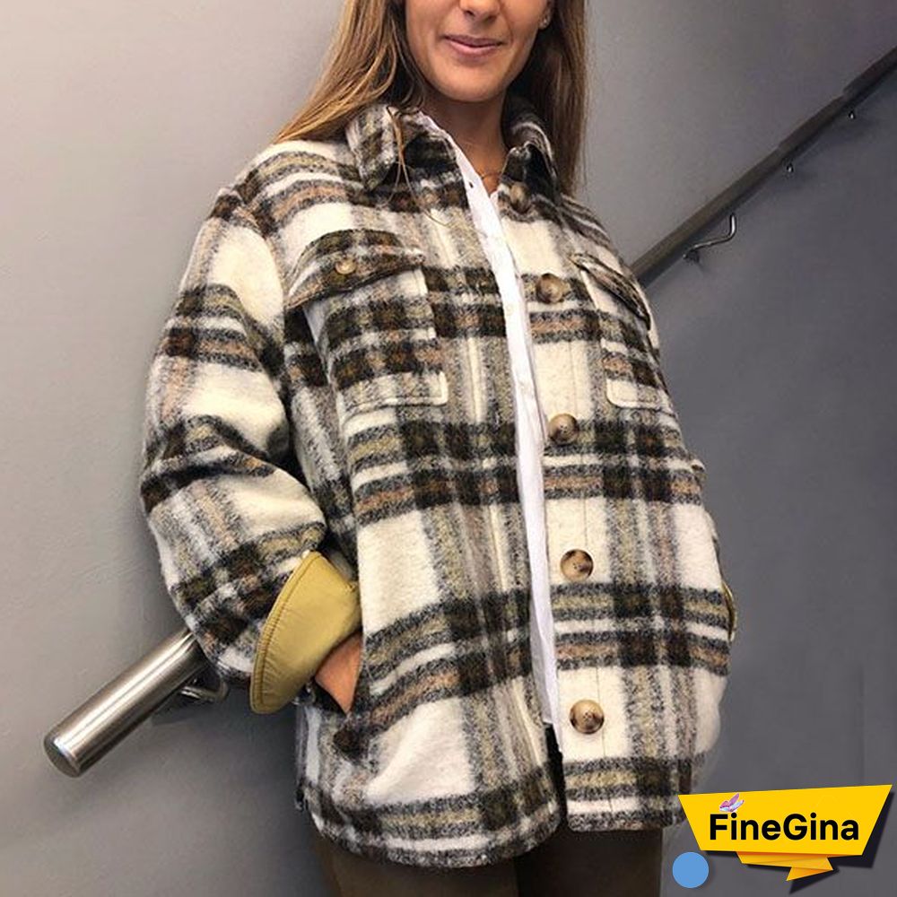 Dyed Pocket Overshirt Check Wool Blend Shirt Jacket