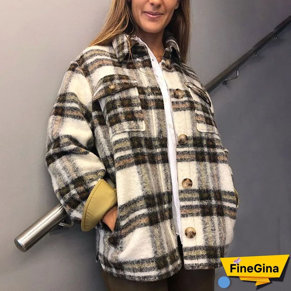 Dyed Pocket Overshirt Check Wool Blend Shirt Jacket