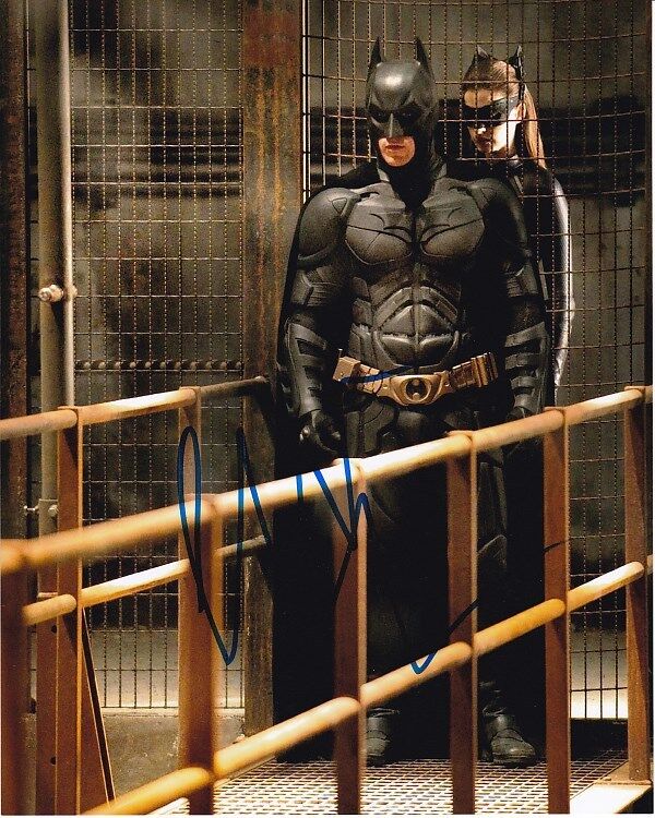 CHRISTIAN BALE Signed Autographed BATMAN w/ CATWOMAN ANNE HATHAWAY Photo Poster painting