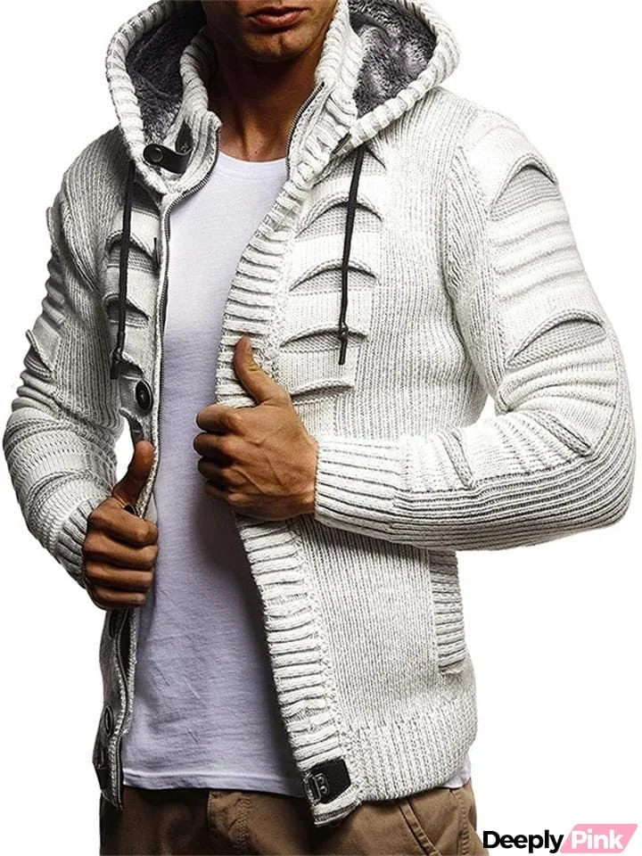 Stylish Casual Button Knitted Hooded Sweater