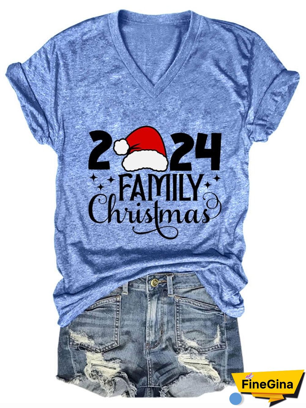 Women's 2024 Family Christmas V-Neck T-Shirt