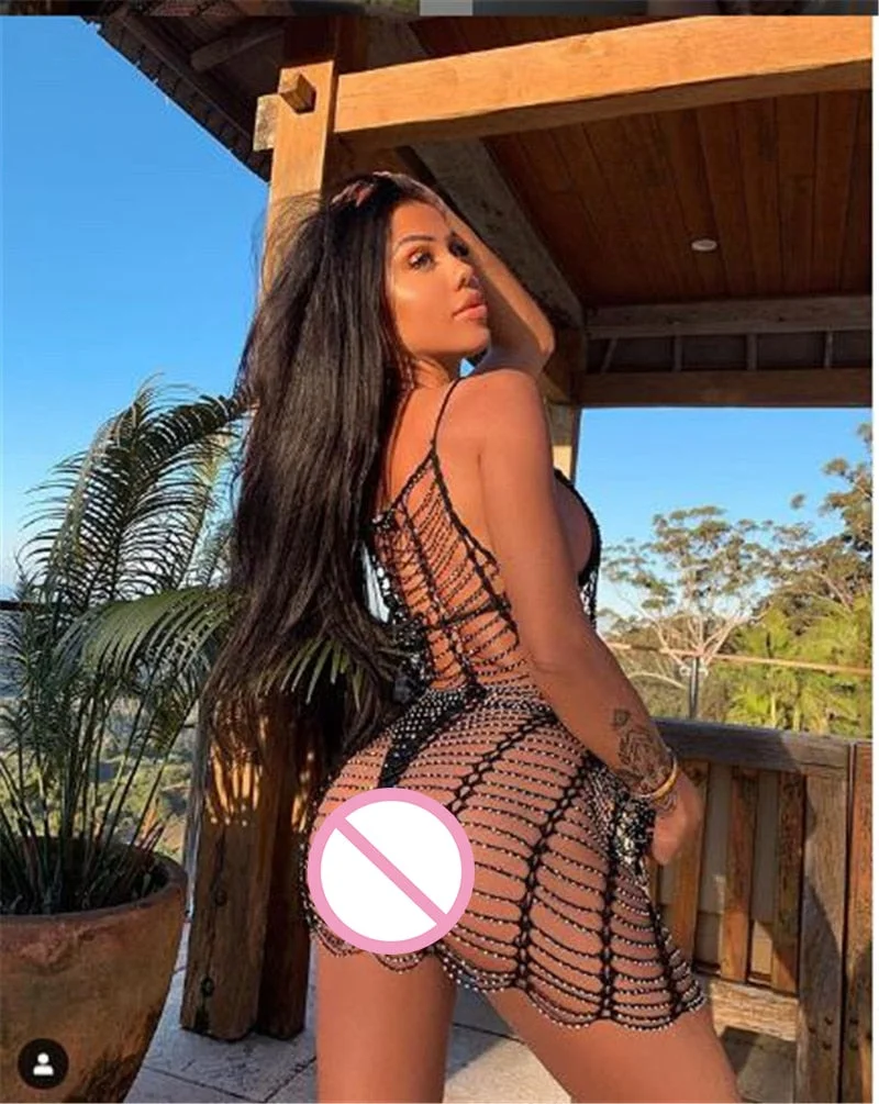 Ellolace Sexy Hollow Out Mini Dress Summer Crochet Bathing Suit Bikini Swimwear Cover Up Beach Dress Hollow Out One Piece Tops