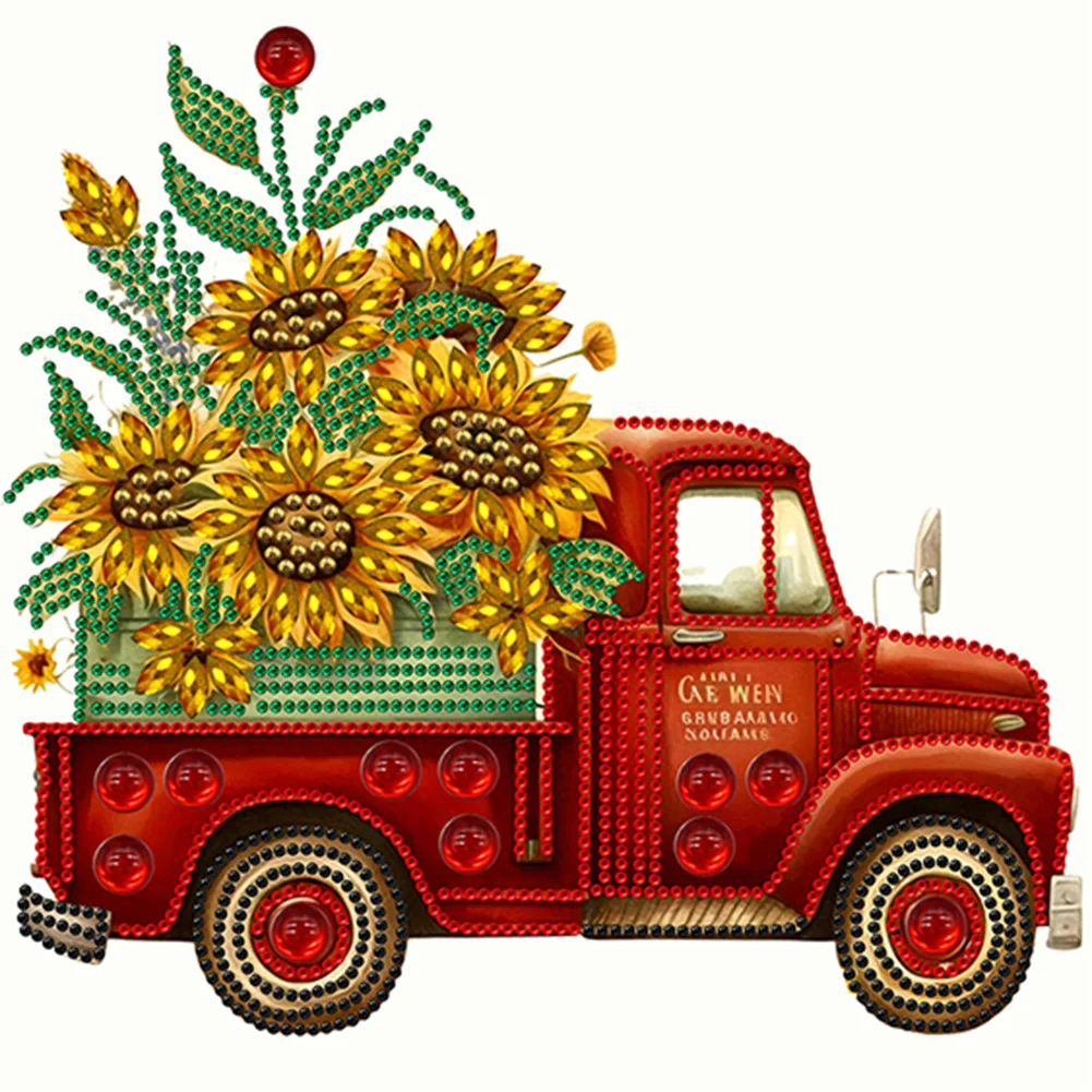 2pcs Special Shape Diamond Painting 30*30cm - Summer Sunflower Classic Car