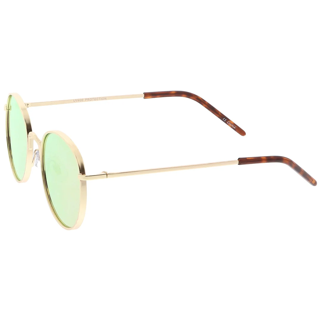 Classic Metal Round glasses Thin Arms Colored Mirror Flat Lens 52mm
