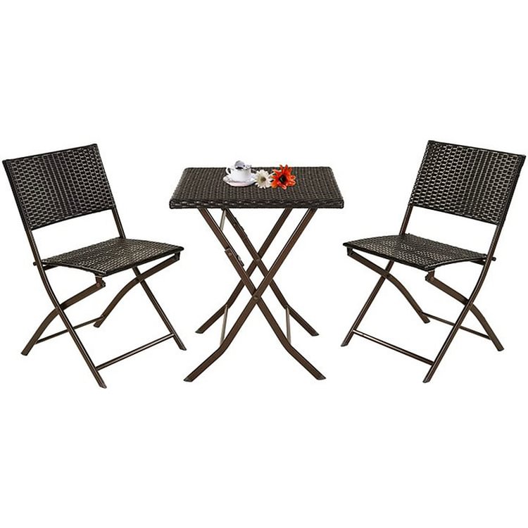 3 Piece Brown Bistro Set of 1 Garden Table and 2 Chairs
