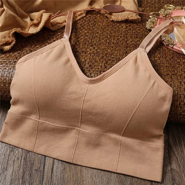 Women Fashion Tank Crop Tops Camisole Comfortable Female Push Up Crop Tops Girls Lounge Solid Color Wire Free Top Streetwear