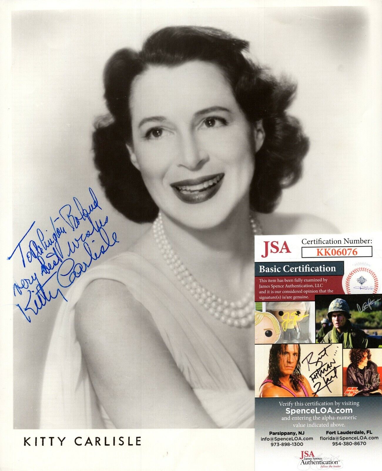 Kitty Carlisle Actress Singer Hand Signed Autograph 8x10 Photo Poster painting with JSA COA