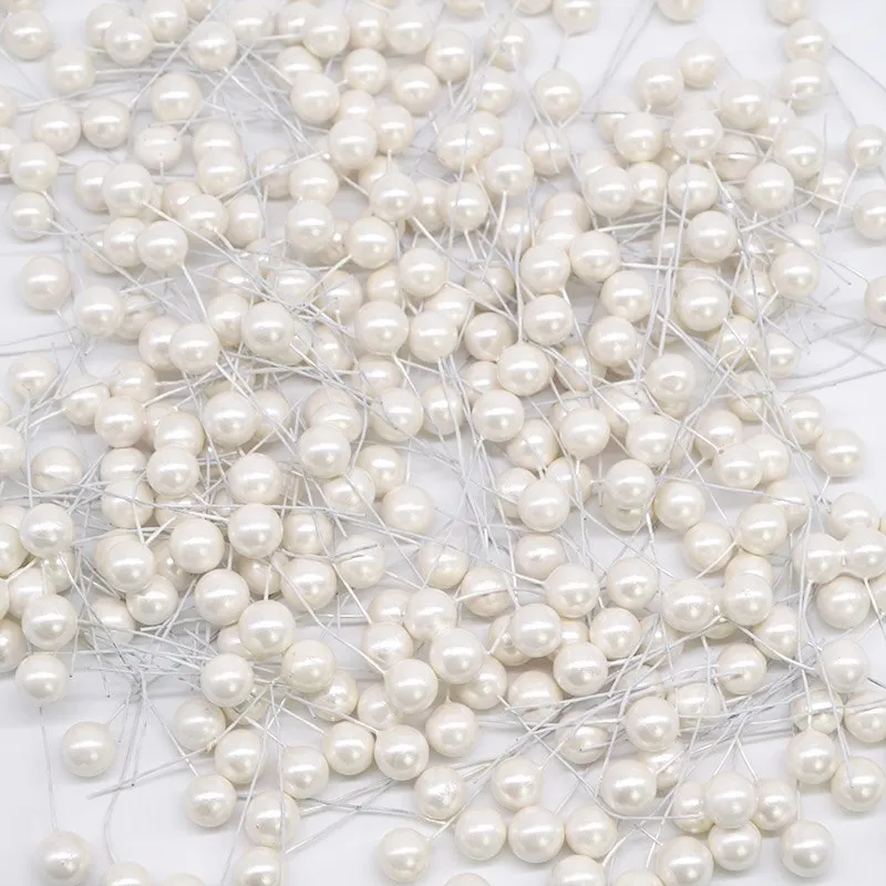 50pcs 12mm Mini Pearl Plastic Stamen Artificial Flower Cherry Fruit Stamens Wedding Christmas Wreaths DIY Gift Box Decoration
