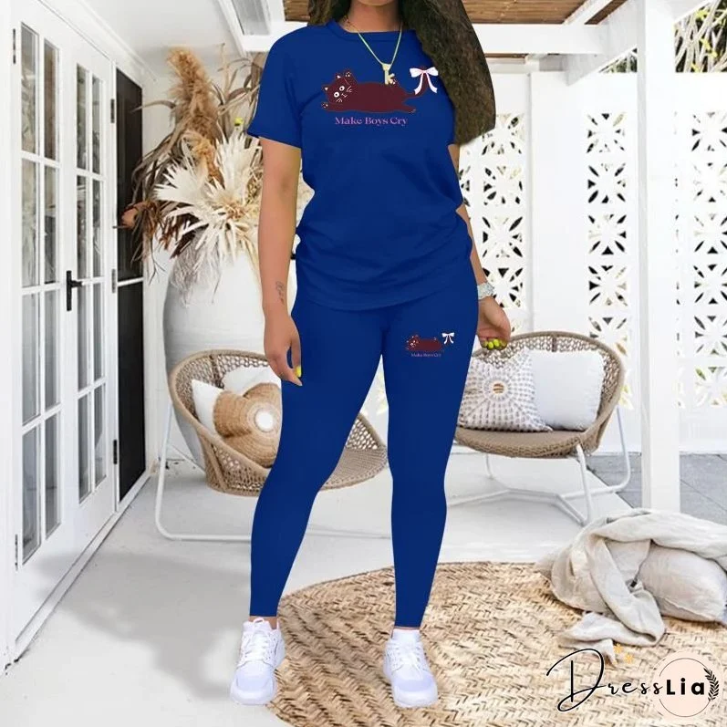 Women's Animal Print Sports Short-sleeved T-shirt Tights Fashion Suits